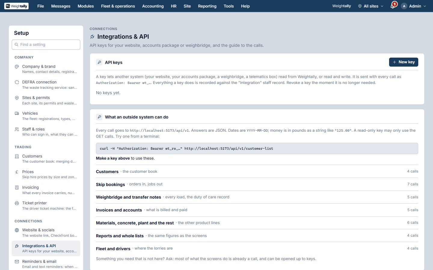 Setup: API keys and the guide to the calls